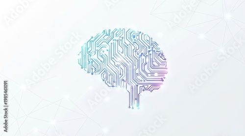 Digital Circuit Brain Concept Illustration in Pastel.
