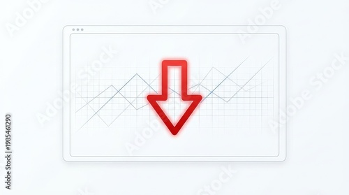 Red Downward Arrow Over Line Chart Illustration.