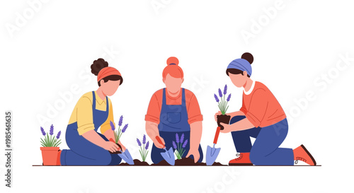 Group of People Gardening with Potted Plants in a Community Space