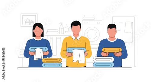 People Sorting Laundry in Modern Home Kitchen