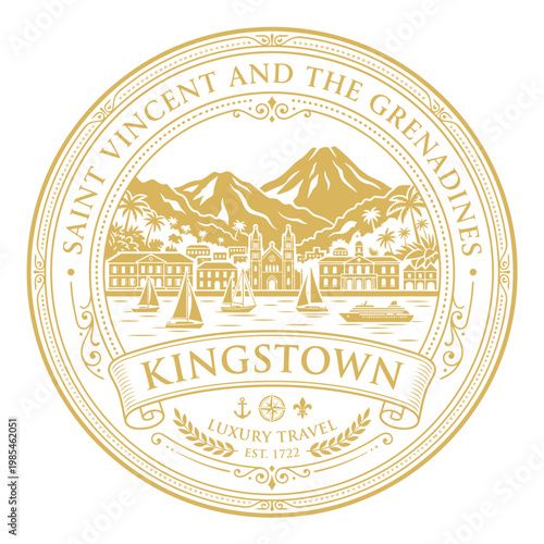 Gold Kingstown Saint Vincent and the Grenadines luxury travel seal vector illustration