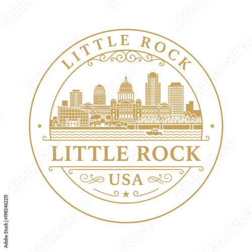 Little Rock Arkansas city skyline circular vintage badge vector illustration