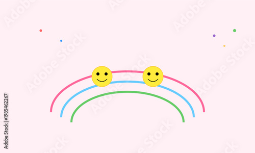 Cute Rainbow Smiley Faces Colorful Minimal Illustration Background