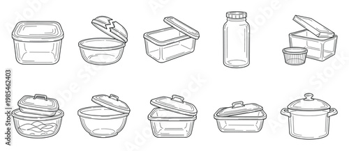 Collection of versatile food storage containers, kitchen prep bowls, and cookware for meal organization, food preservation, and cooking demonstrations