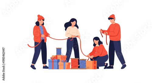 Group of Diverse People Gathering Donations with Gifts and Packages