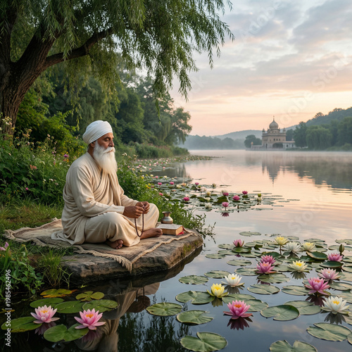 Sikh Guru Meditating on a R...