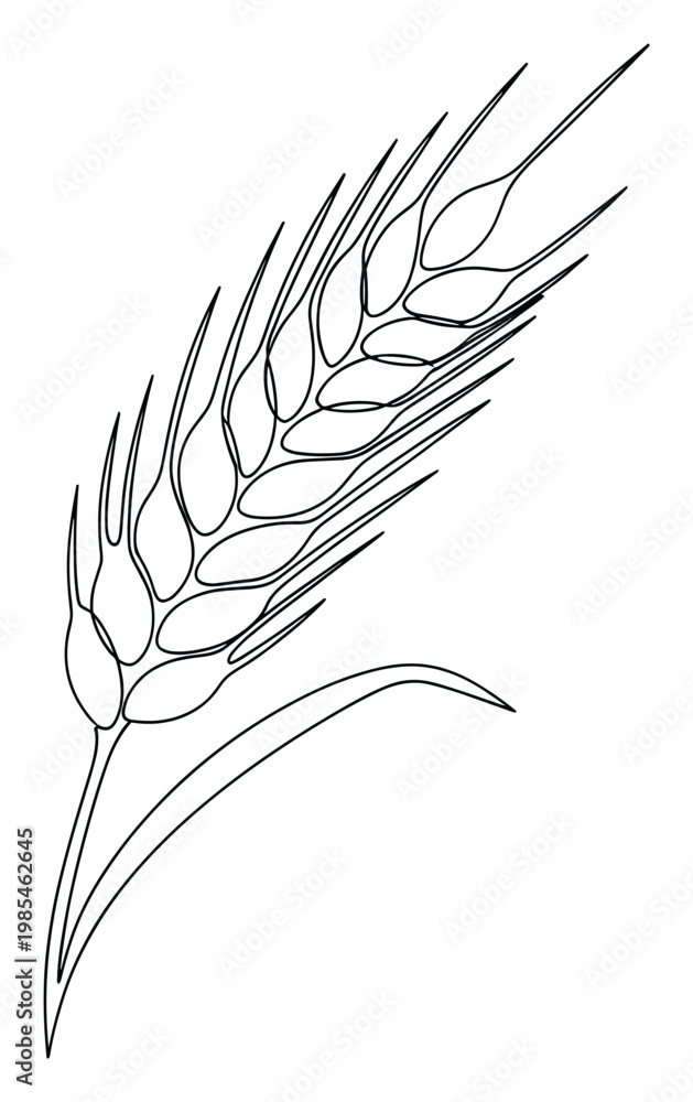 Fototapeta premium Minimalist continuous line drawing of a ripe wheat ear symbolizing agriculture, harvest, and natural food ingredients, perfect for health and wellness branding or organic product packaging