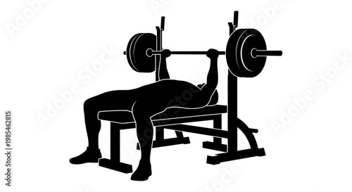 A stark black silhouette depicts a weightlifter performing a barbell bench press exercise demonstrating strength and fitness a powerful silhouette high quality professional detailed