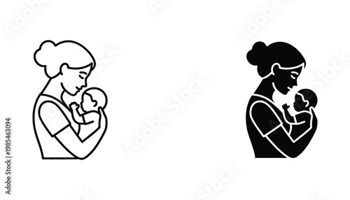 Mother Infant Embrace Family Care Icon Symbol