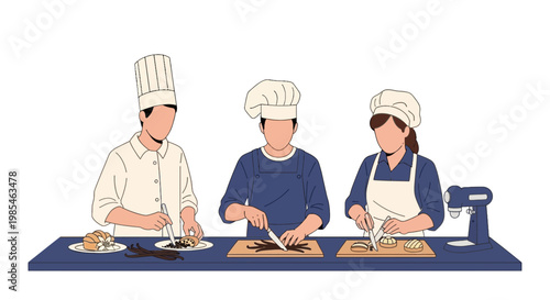 Cooking Class with Chefs Preparing Ingredients in a Culinary Workshop