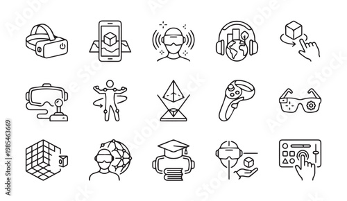 Virtual and augmented reality line icons for futuristic technology concepts
