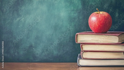 Red Apple on Stack of Books.