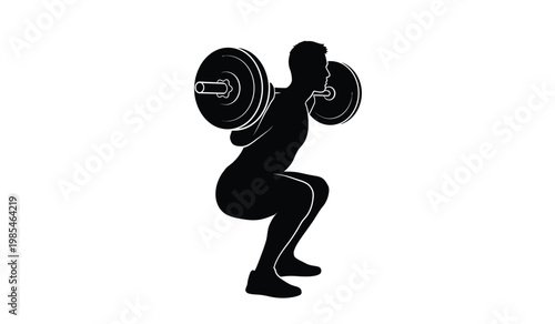 A stark black silhouette depicts a muscular athlete performing a barbell back squat showcasing strength and fitness silhouette high quality professional detailed modern elegant