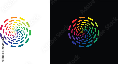 Abstract colorful radial dashed spiral pattern rainbow vortex optical illusion modern geometric vector editable illustration