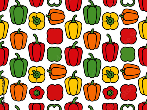 Seamless Pattern with Colorful Bell Peppers