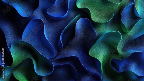 Abstract Blue Green Wavy Shapes Background.