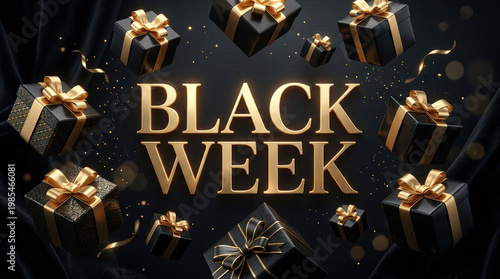 Black Week Sale Gift Boxes Dark Background