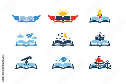 Open Book Flying Creative Icons Vector