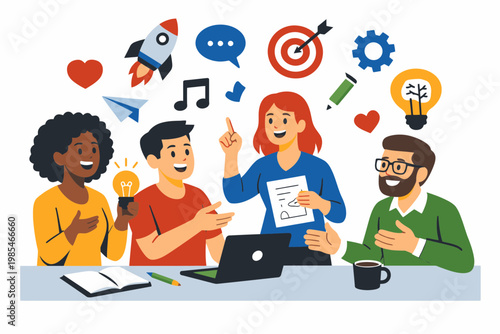 Diverse Team Sharing Creative Ideas Vector