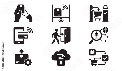 Smart retail logistics and data management technology icons set e commerce