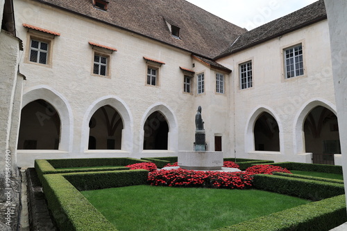 Inner courtyard of the cloister of the Neustift Monastery in Vahrn near Brixen in South Tyrol, Italy 