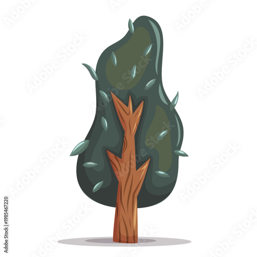 Tall Stylized Cartoon Tree Nature Illustration. Elegant tall cartoon tree with flowing shape, suitable for fantasy landscapes, game art, and creative nature compositions.