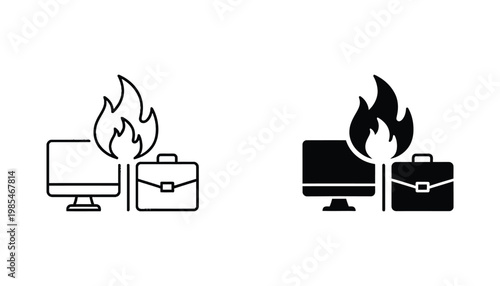 Computer Fire Business Crisis Icon