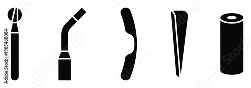 Collection of specialized medical tools and dental instruments including burrs, probes, and spatulas, essential for surgical procedures and healthcare applications.