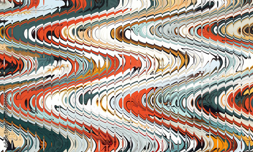 Abstract digital glitch art composition featuring distorted waves and pixelated color patterns