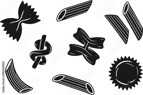 Traditional Italian Pasta Shapes Collection – Black and White Vector Icons for Kitchen and Menu