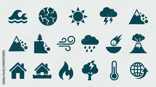 Natural Disaster and Extreme Weather Conditions Icons Set