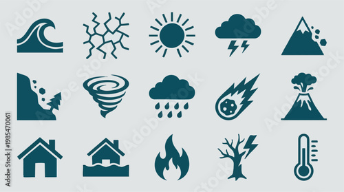 Natural Disasters and Extreme Weather Vector Icons Collection
