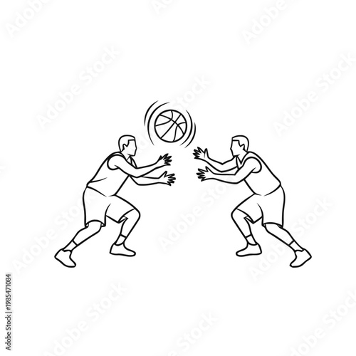 Basketball players compete in a dynamic match by passing the ball across the court during an intense game of athletics.