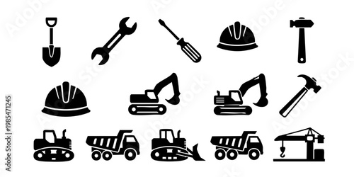 Construction equipment and tools on display for industry use indoors