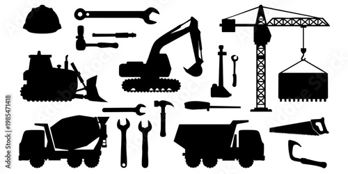 Construction equipment and tools on display for industrial use indoors