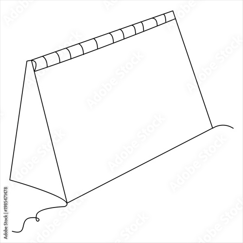 A simple line drawing of a flag waving in the wind with a rolled up top and a string at the bottom  isolated on white background