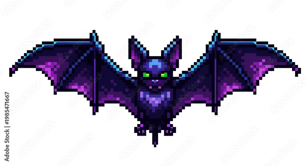 Fototapeta premium Pixel Art Bat Creature with Glowing Green Eyes.