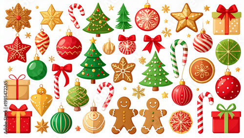 Colorful Christmas Ornaments and Sweets Vector Set for Holiday Design