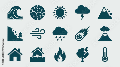 Collection of natural disaster and weather phenomena icons
