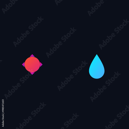 Minimalist set of two flat icons representing industrial circular saw and digital data droplet illustration