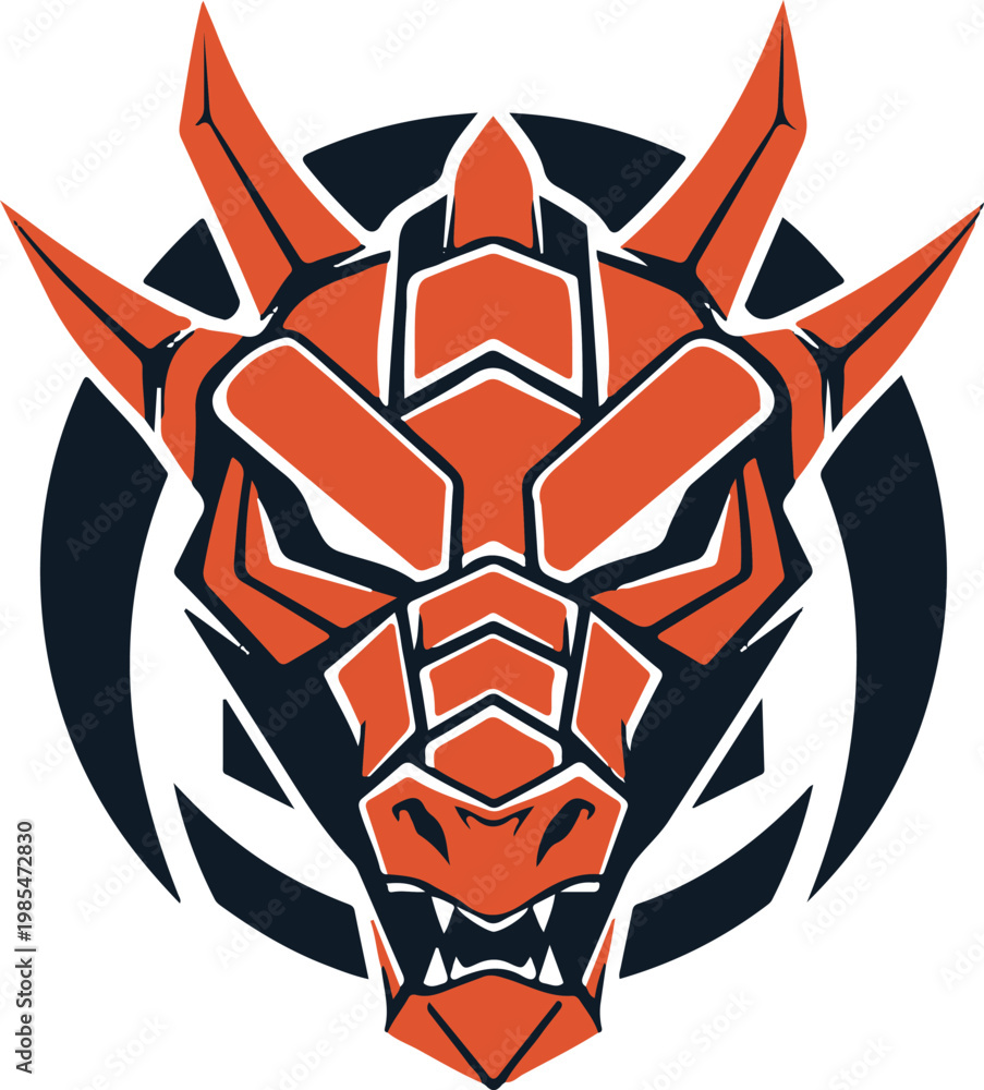 Fototapeta premium Fierce Orange Dragon Head Logo Design, A Symbol of Power and Strength with Tribal Accents