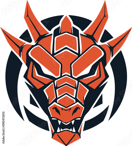Fierce Orange Dragon Head Logo Design, A Symbol of Power and Strength with Tribal Accents