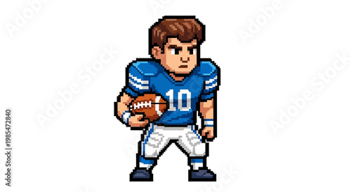 Pixel Art American Football Player Holding Ball.