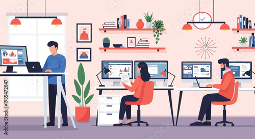 People working in a modern office environment.