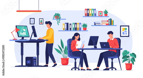 People working in a modern office environment.