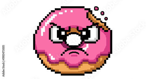 Pixel Art Angry Donut Character Illustration.