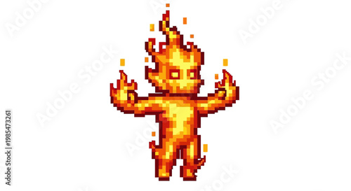 Pixel Art Fire Elemental Character Sprite.
