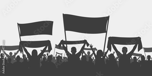 A crowd of people protesting and holding flags in a demonstration