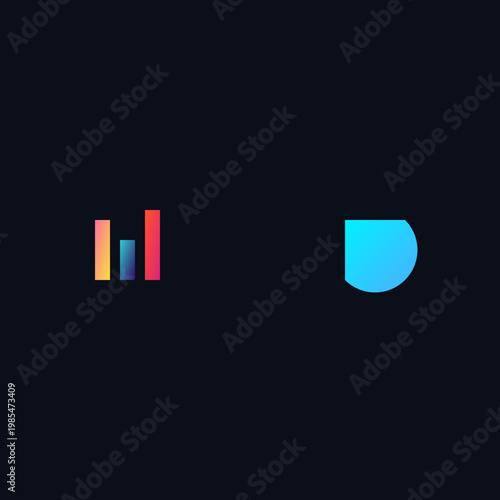 Modern minimalist corporate logo design with three colorful gradient bar charts and curved wedge illustration