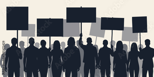 A group of people protest with blank signs in the city.